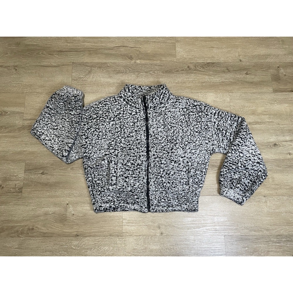 EXPRESS Sherpa Fleece Full Zip Mens Sz XS Cropped Jacket Grey